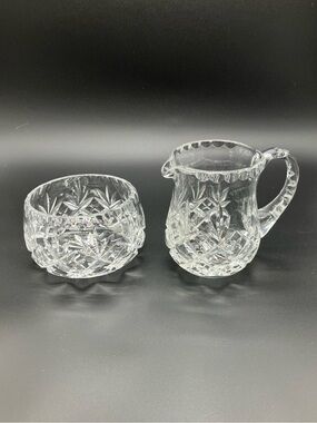 Crystal Glass Creamer and Sugar Bowl Set - Ceska - Pattern is Traditions